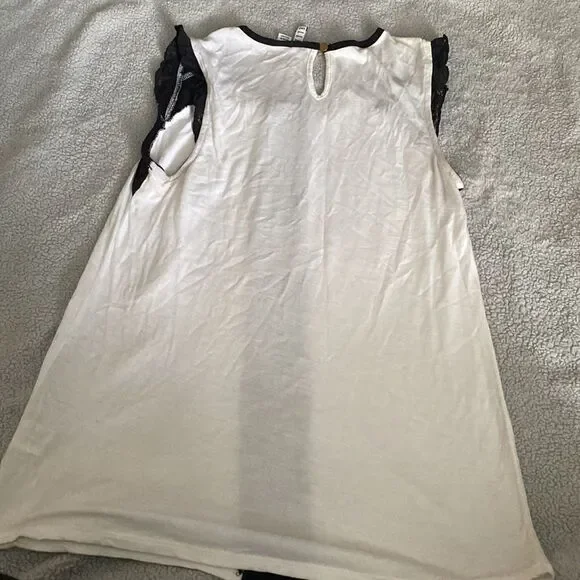 Elle kohls black and white sleeveless work career blouse top small - Picture 6 of 7